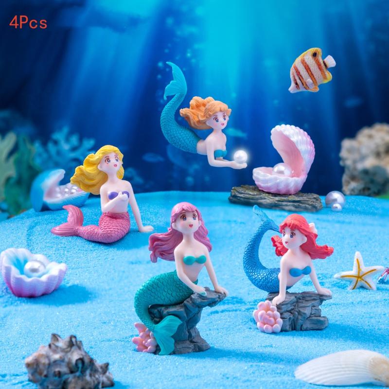 Fish Toy In Aquarium - 4 Piezas de Adornos de Sirena